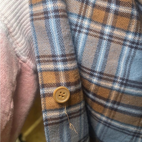 Norton McNaughton 2X Woman Plaid Flannel Shirt Shoulder Patch Blue Brown - Picture 6 of 7
